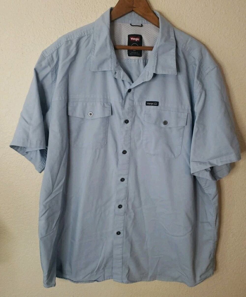 Wrangler Regular Fit Mens 2XL Light Blue Shirt Fishing Hiking Vented Button Up